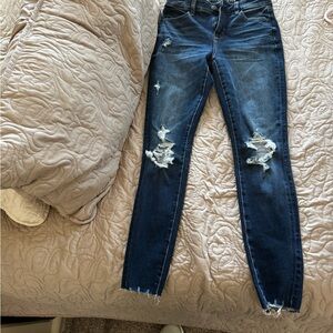 American Eagle Outfitters Dark Blue Distressed Skinny Jeans